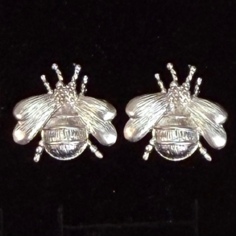 Silvertone Bee Stud Pierced Earrings - image 2